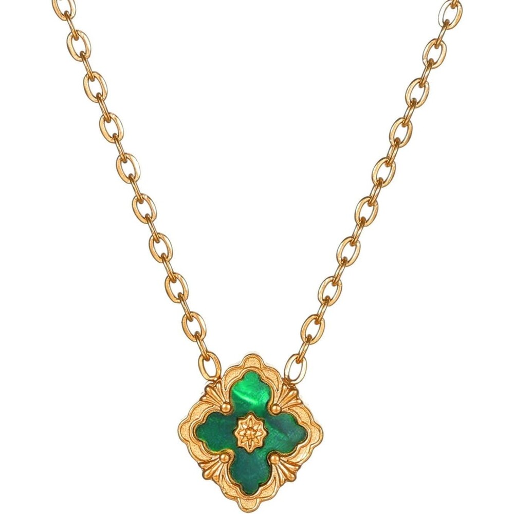 18K Gold Plated Four Leaf Clover Pendant Necklace Stainless Steel for Women